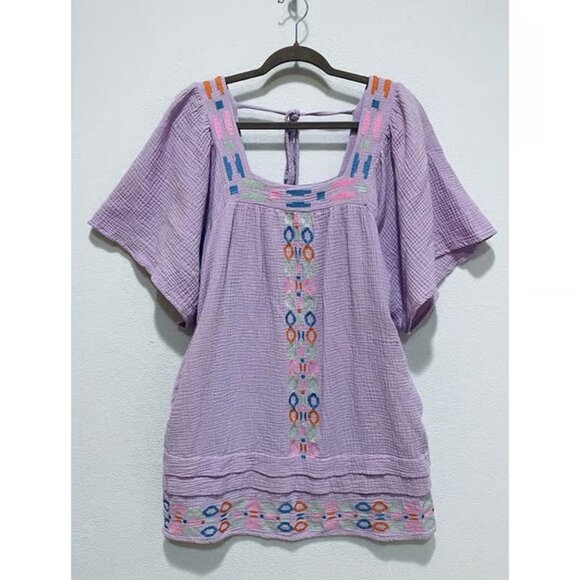 Davi & Dani Tops - Davi and Dani Dress Womens Medium Lavender Embroidered Gauzy Beachy Boho